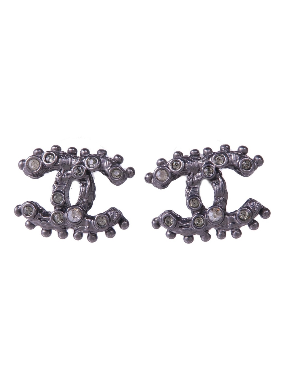 CHANEL Black Crystal Double C Earrings Pierced